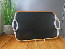 LARGE 50'S VINTAGE BLACK & GOLD ANODISED COCKTAIL DRINKS SERVING TRAY RETRO 60'S