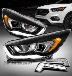 Faros proyectores de tubo LED negros para Ford Escape 17 18 19 con señal DRL IZQUIERDA+DERECHA - Imagen 1 de 12