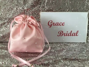 PERLA ROSA PÁLIDO DUQUESA SATINADA DOLLY BAG B / MAID FLOWER GIRL * muestras gratis * - Imagen 1 de 6