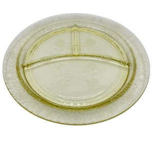 Vintage Yellow Depression Glass Grill Plate Floral Poppy Pattern 10.25” - Picture 1 of 7
