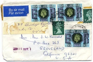 Great Britain 1977 Forwarded Airmail Cover #810 x3 MH26 to Groveland California - Imagen 1 de 2