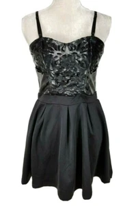 POOF COLLECTION Black Faux Leather Top Mini Fit & Flare Dress Women Size M - Picture 1 of 7