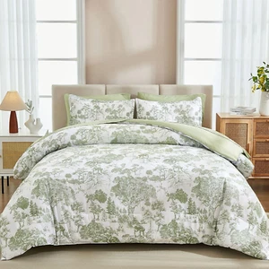 Comforter Set Queen Size Sage Green 7 Pcs Bed in A Bag Botanical Sage Green - Picture 1 of 12