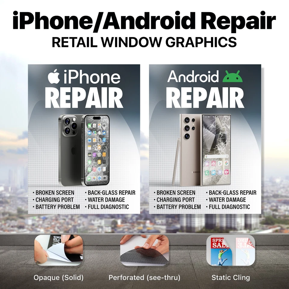 iPhone Android Smartphone Repair Window Wrap Sign Banner Apple Samsung Graphics - Image 1 of 4