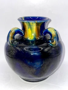Awaji Pottery Art Deco Studio Japanese Midnight Blue Drip Flambe Glaze 5" - Picture 1 of 8