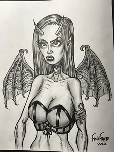 Sexy Femme Fatale Demoness Comics Horror Original Art drawing By Frank Forte - Picture 1 of 3