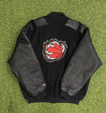 RARE Vintage 90s Pro Player Vancouver Grizzlies Claw Logo Leather Wool Jacket L Cover