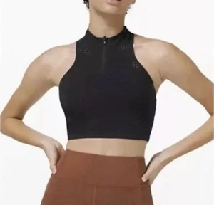NWT LULULEMON Black Unleash Strength Bra Perforated Front Zip Crop Tank Size 6 - Picture 1 of 16