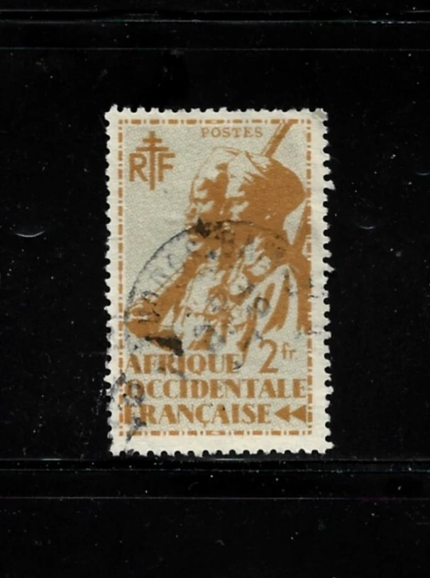 French West Africa Stamp- Scott # 27- 2 fr-Used/VLH-NG-1945 - Image 1 of 1