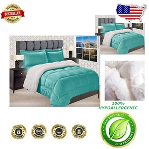 Elegant Reversible Micro-Suede Comforter Set - 3-Piece Queen in Solid Turquoise - Picture 1 of 8