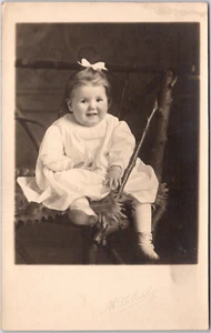 Young Girl with Hair Bow Jean 19 Months April 1914 McClusky RPPC Postcard - Picture 1 of 2