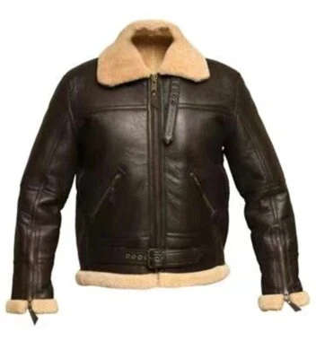 Jaqueta de couro ecológico masculina B3 aviador RAF falsa pele de ovelha piloto casaco voador quente - Imagem 1 de 4