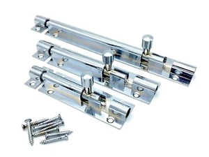 FASSTÜRBOLZEN Geradeschiebeschloss Chromriegel Verriegelungsbolzen mit Schrauben - Bild 1 von 6