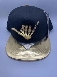 RHINESTONE GOLD PATCH METAL PU VISOR SNAPBACK Cap - Picture 1 of 10