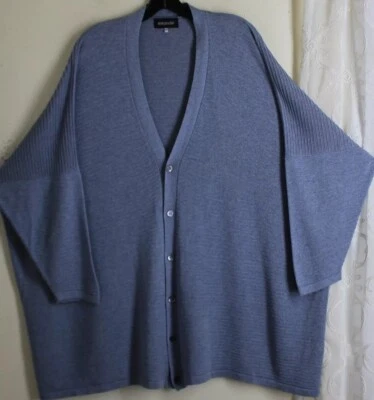 Eskandar O/S DENIM Jean Algodón Fino Seda 34" Cárdigan Cuadrado Acanalado Suéter Lux Foto 1 de 4