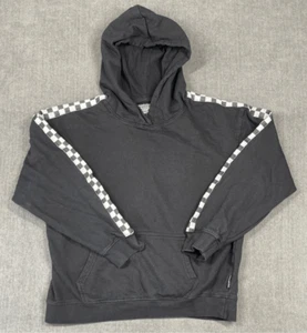 Checkerboard Sleeve Hoodie Girls L Juniors Black Cropped Pullover Streetwear - Picture 1 of 8