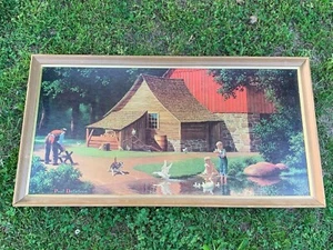 Vintage PAUL DETLEFSEN Barn Chicken Swan Duck Sofá Framed ART ▬ PRIMITIVE ❤️m17 - Imagen 1 de 11