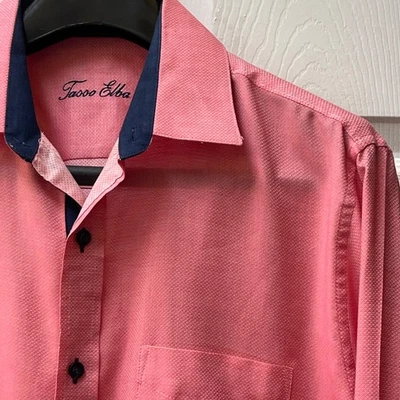 Camisa Tasso Elba Para Hombre M 15-16.5 Rosa Diamante Manga Larga Abotonada Puño Abatible Foto 1 de 4