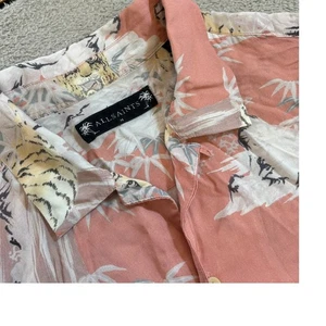 Camicia AllSaints Borneo M rosa stampa tigre manica corta viscosa collo campeggio - Foto 1 di 13