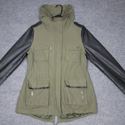 Chaqueta Parka Steve Madden Mujer Verde Oliva Imitación Cuero Manga Anorak Utilitaria L Foto 1 de 4