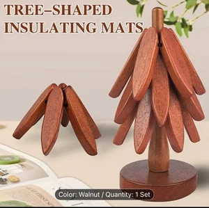 Holzuntersetzer Set mit Baumständer - 3 hitzebeständige Matten & 1 Untergestell | Nussbaum - Bild 1 von 8