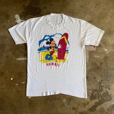70s VINTAGE MICKEY MOUSE SURFER HAWAII SOUVENIR T-SHIRT SZ S HAWAIIAN DISNEY 80s - Image 1 of 4