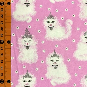 Flannel Fabric | Fabric Traditions White Cat With Glitter Tiara Pink | YARD - Picture 1 of 1