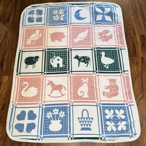 Vintage Woven Throw Spain 56.5"x42.25" Cottagecore Farmhouse Nursery Duck Bear - Picture 1 of 9