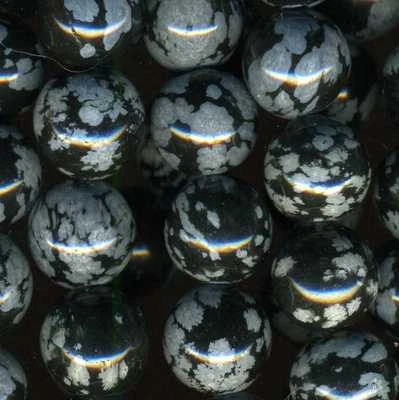SNOWFLAKE OBSIDIAN  9.5-10mm round beads 16" strand Natural stone - Image 1 of 2
