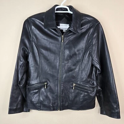 Valerie Stevens Leather Jacket Womens Medium Black Lamb Zip Coat Vintage - Image 1 of 4