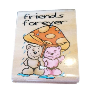 Friends Forever Teddy Bear Friends Sky Kids Wood Mounted Rubber Stamp - Picture 1 of 7