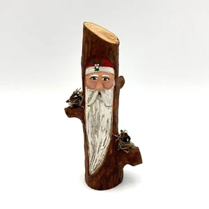Vtg Signed Hand Carved Log Branch Christmas Santa Claus Folk Art Artisan 2003 - Picture 1 of 13