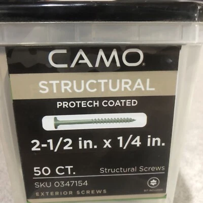 CAMO STRUCTURAL Protech Coated SCREW 2-1/2” x 1/4”  50 Screws Plus BIT - Image 1 of 3