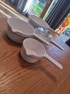 Vintage Vision Corning Milchglas Kochtöpfe 4er Set + 1 Deckel - Retro 80er Patten - Bild 1 von 24