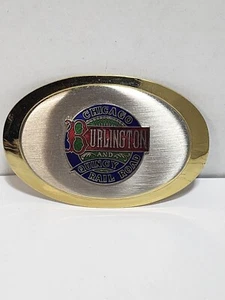 Chicago Burlington Quincy Railroad Belt Buckle Silver Gold Tone - Picture 1 of 4