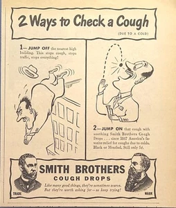 Smith Brothers Cough Drops Funny Jump Off Building Beards Vintage Print Ad 1945 - Picture 1 of 4