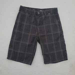 Hurley Shorts Mens 29 Chino Plaid Black Flat Front Casual 11" Inseam - Foto 1 di 8