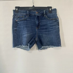 Judy Blue dark wash denim unraveled hem mid rise stretch shorts Womens size 30 - Picture 1 of 6