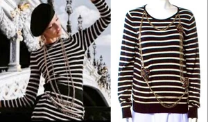 Chanel Vintage 2007 Black White Necklace Jewel Sweater 42 44 10 12 Top 07p Vtg L - Picture 1 of 23