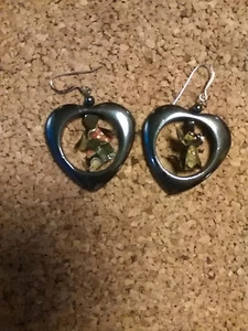 Hematite hearts with handmade 3/4 inch dog or cat origami .925 silver earrings - Picture 1 of 4