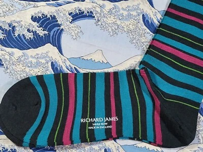 Richard James X Pantherella Men's English Wool Socks Stripes Green UK7.5-9.5 £18 - Image 1 of 4