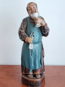 Merry Monk with Wine Glass Key Wax Figurine H. 43 x W. 17 - Rustic Bavarian - Picture 1 of 6