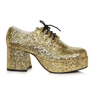 Zapatos de disfraz de bailarina discoteca de proxeneta dorada con plataforma brillante de los años 70 para hombre - Imagen 1 de 4