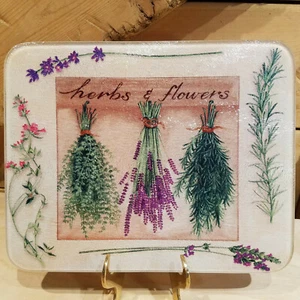Herbs & Flowers Tempered Glass Cutting Board Glass Surface Saver Swanky Barn - Picture 1 of 12