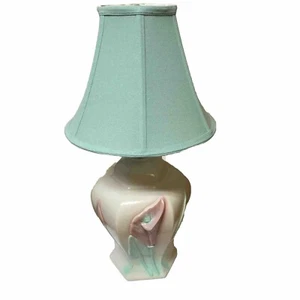 Lampada da tavolo vintage MCM Mar-kel Calla Lily ART ceramica paralume tessuto anatra uovo blu organo - Foto 1 di 15