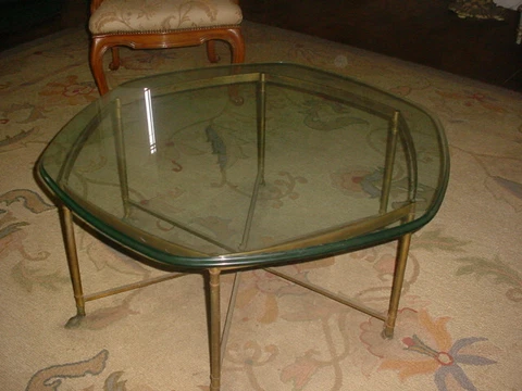 Vintage Labarge Brass Hoof Foot Hollywood Regency Hexagonal Glass Coffee Table Cover