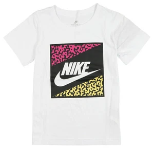 NIKE Kid's Sportswear Box Logo T-Shirt sz Medium (06) White Pink Max Safari JDI - Picture 1 of 2