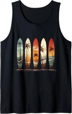Camiseta sin mangas Longboard Surf Retro Estilo Vintage Palmeras Playa Surf Foto 1 de 2