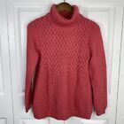 Boden Size 8 Sweater Pullover Pink Wool Alpaca Cable Knit Turtleneck Long Sleeve