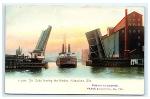 Steamer Cuba Leaving Harbor Milwaukee WI Wisconsin UDB Postcard E2 - Picture 1 of 2